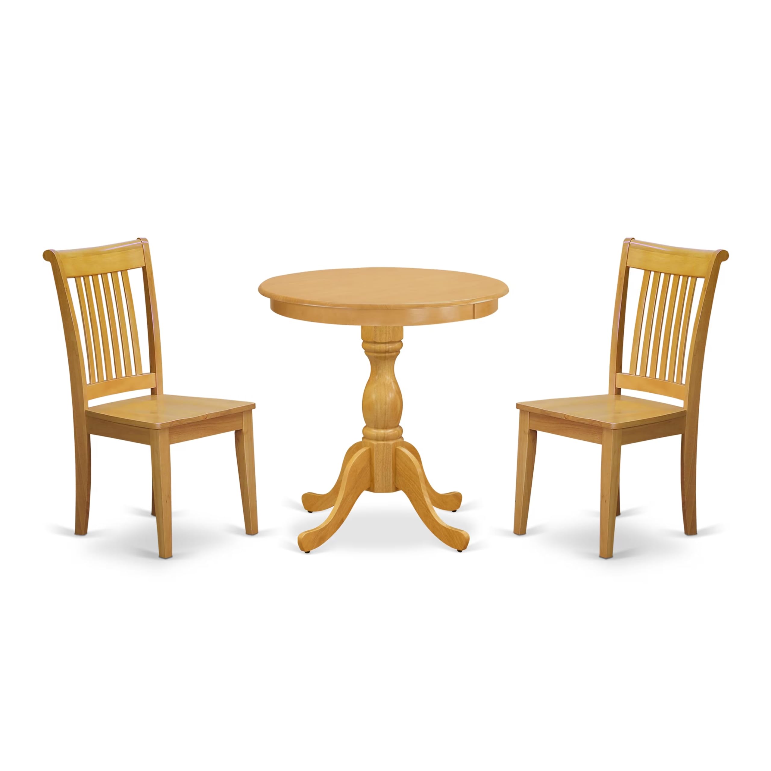 East West Furniture Espo3-Oak-W 3 Piece Dining Room Furniture Set Contains A Round Kitchen Table With Pedestal And 2 Dining Chairs, 30X30 Inch, Oak