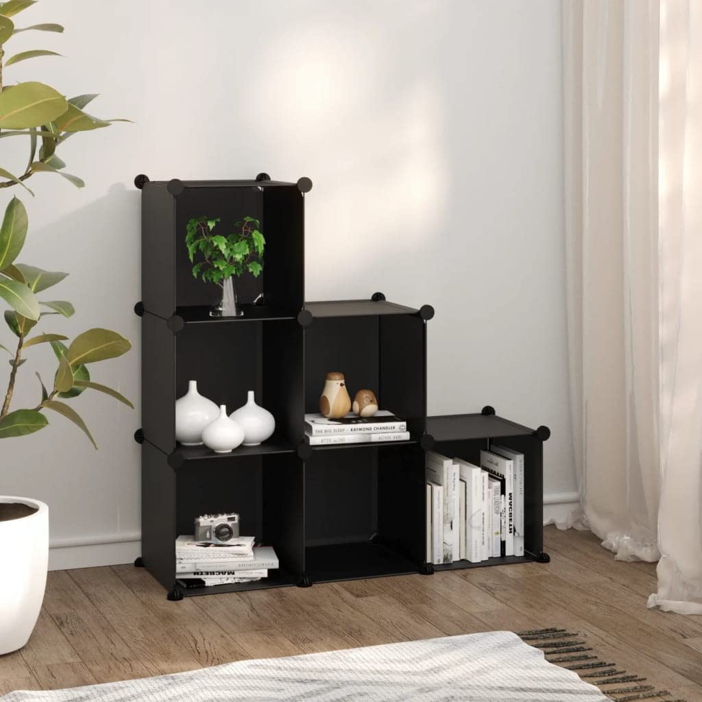 vidaXL 6-Cube Storage Organizer - Black - Waterproof PP Plastic - Space-Efficient, User-Friendly Design - For Home, Office, Dormitory