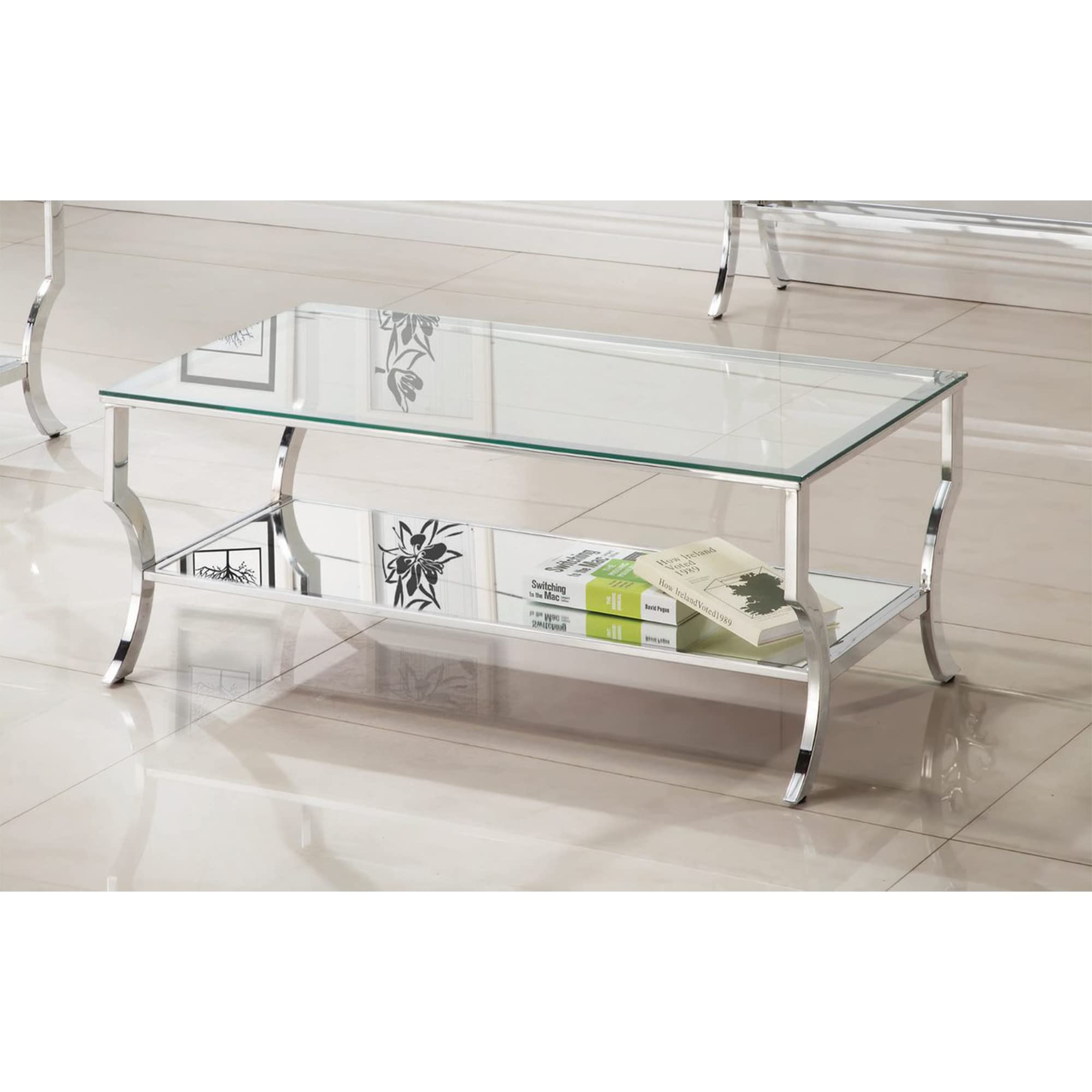 Coaster Furniture Rectangular Coffee Table with Mirrored Shelf Chrome 720338