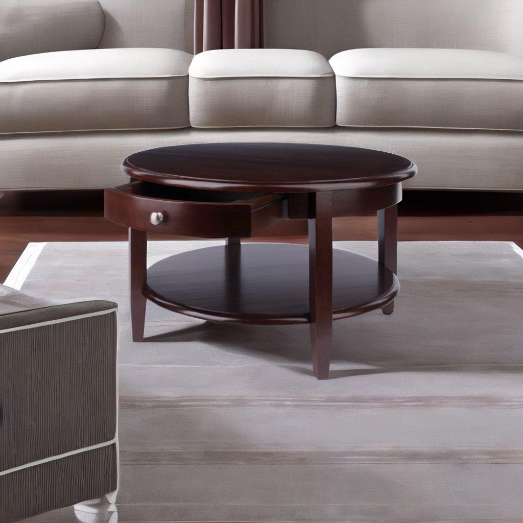 Ergode Wood Concord Coffee Table - Classic Walnut, Storage Shelf, Hidden Drawer