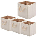 BeigeSwan Foldable Bamboo Fabric Storage Bins [set of 4] with Cotton Rope Handles, Collapsible Organizer Boxes Basket  10.5 x 1