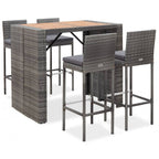 vidaXL Patio Bar Set 5 Piece, Outdoor Bar Table Set with Wood Tabletop, Patio Furniture Set with Cushions, Dining Set for Garden, Rattan and Wood Gray
