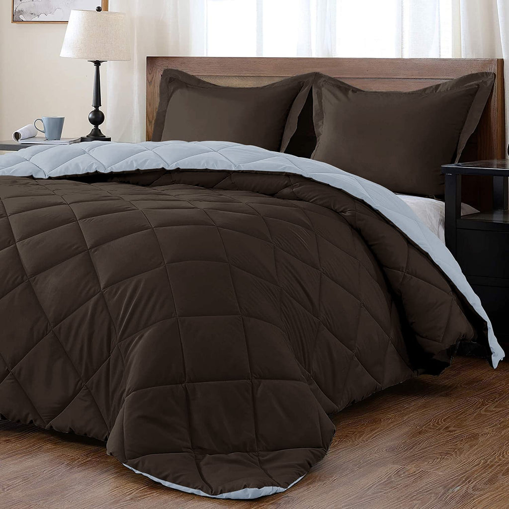 Downluxe Queen Comforter Set - Brown And Blue Queen Comforter, Soft Bedding Sets For All Seasons -3 Pieces - 1 Comforter (88'X9