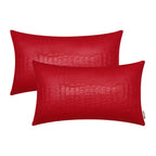 BRAWARM Faux Leather Pillow Covers 12 X 20 Inches, Christmas Red Leather Pillow Covers Pack of 2, Crocodile Leather Decorative L