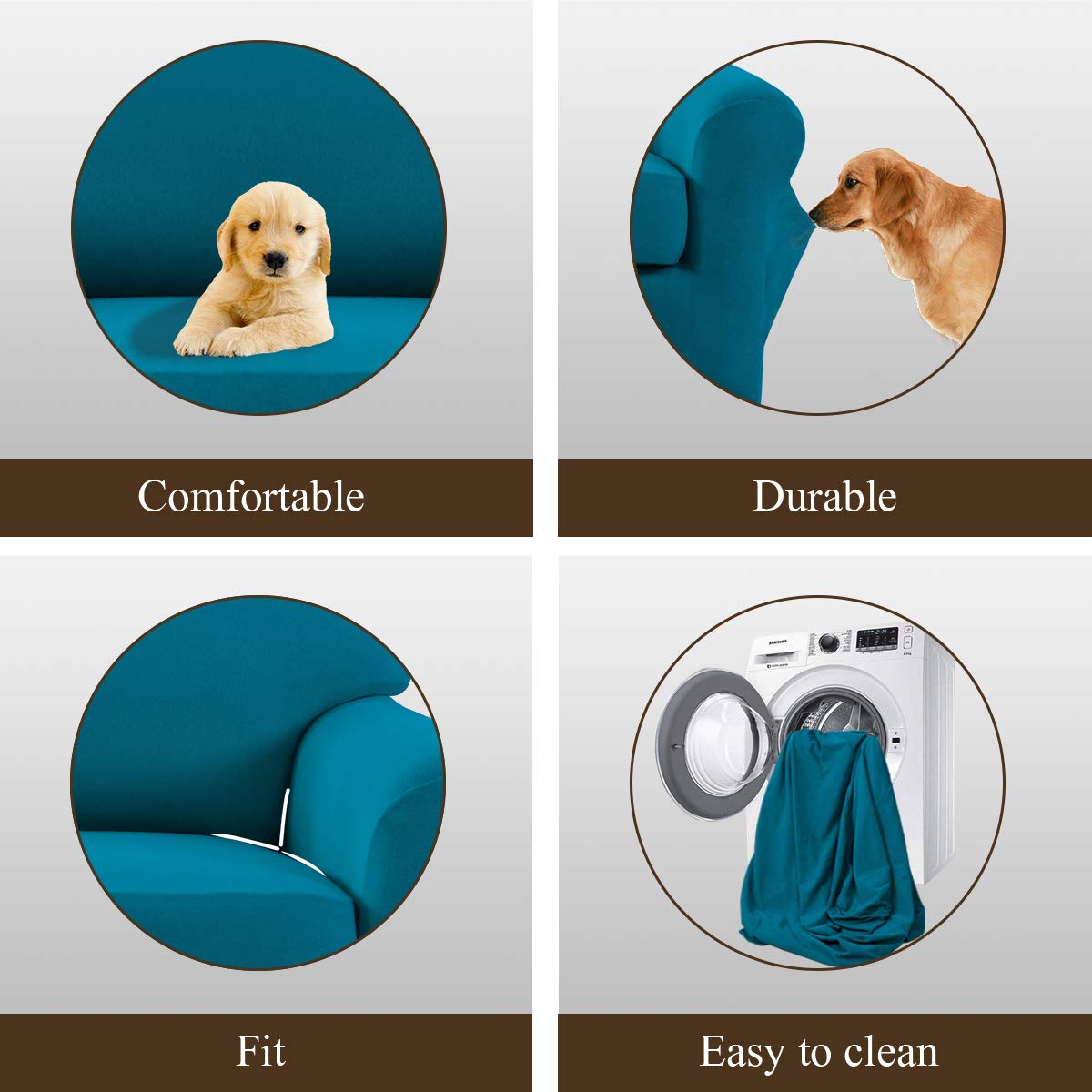 Easy-Going 4 Pieces Microfiber Stretch Recliner Slipcover - Spandex Soft Fitted Sofa Couch Cover, Washable Furniture Protector With Elastic Bottom For Kids, Pet(Recliner, Peacock Blue)