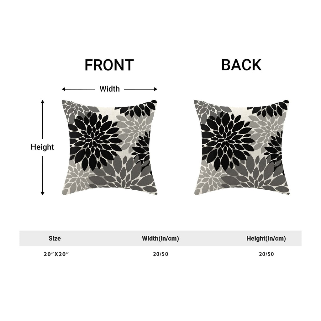 Cxmeifly Black Grey Gray Pillow Covers 20X20 Inch Set Of 2 Dahlia Floral Decor Throw Pillows Summer Modern Geometry Flower Outdo