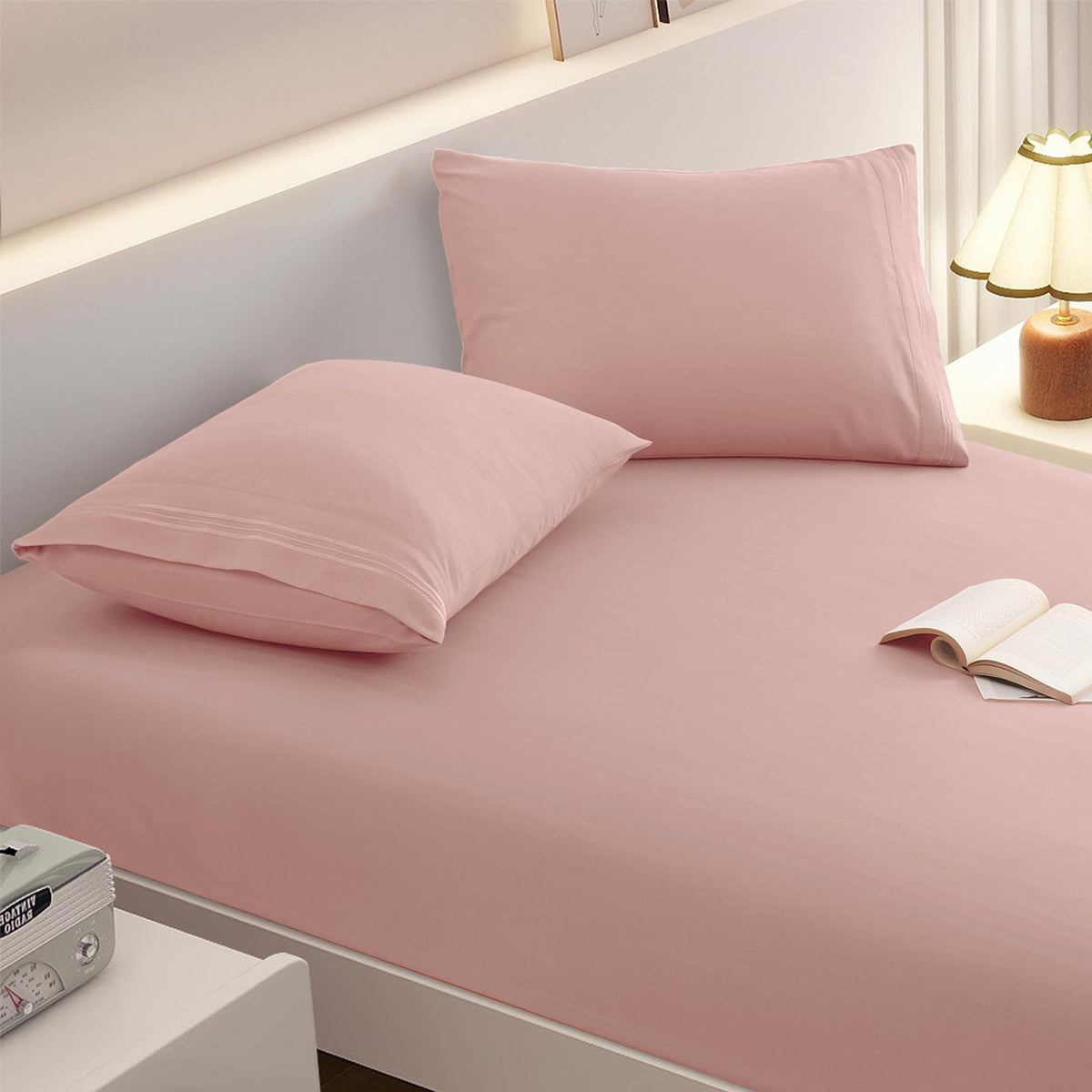 Vveiiye King Fitted Sheet With 2 Pillowcase Soft Microfiber Sheet Set 16' Deep Pocket Bed Sheets, Wrinkle Free And Easy Care Bo