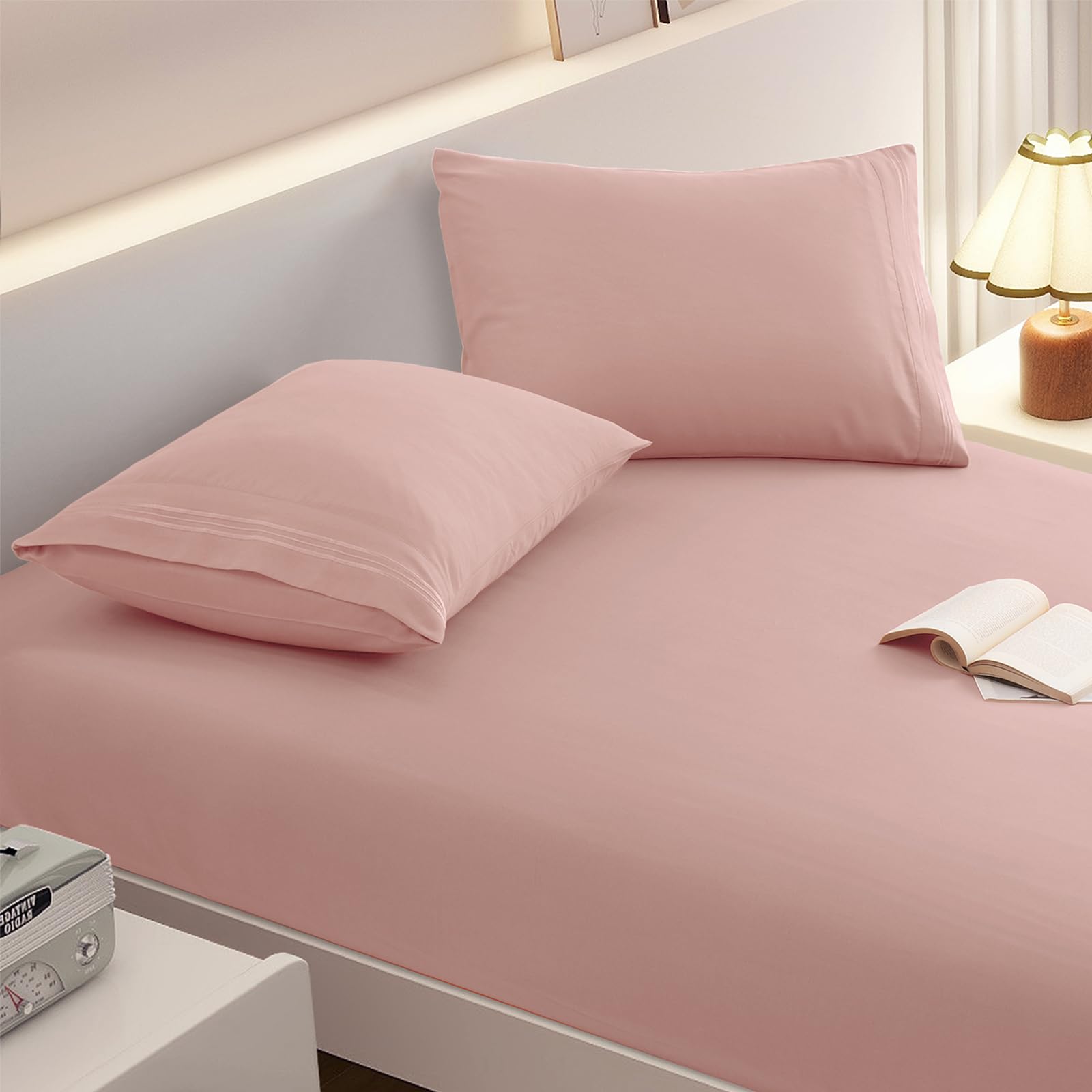 Vveiiye King Fitted Sheet With 2 Pillowcase Soft Microfiber Sheet Set 16' Deep Pocket Bed Sheets, Wrinkle Free And Easy Care Bo