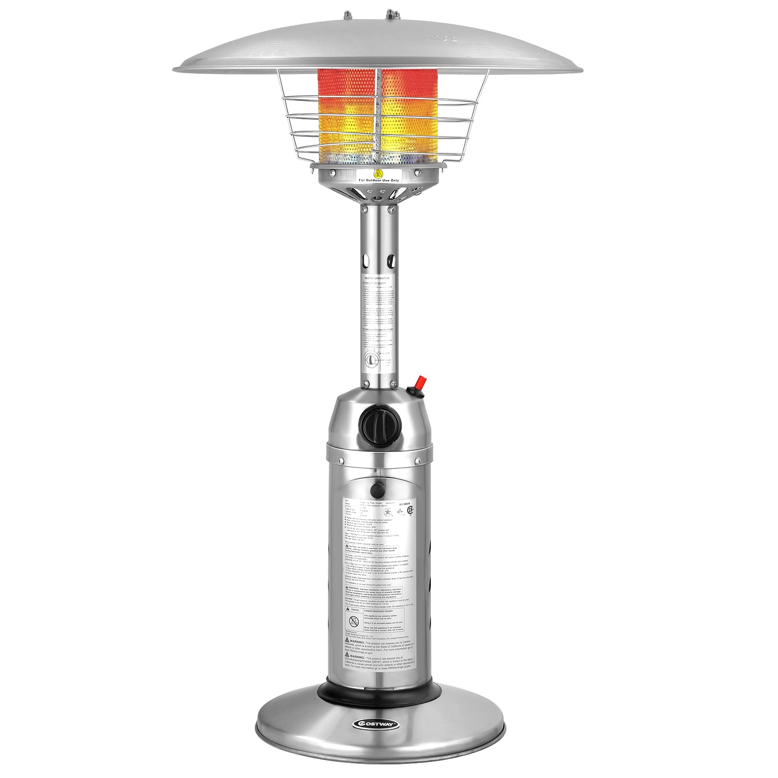 Giantex Outdoor Propane Patio Heater, 11,000 Btu Portable Tabletop Heater W/Weighted Base, Stainless Steel, Adjustable Thermosta