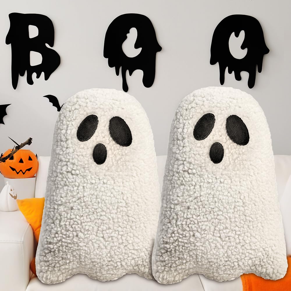 Ghost Pillow,Ghost Decor,Halloween Pillows Set Of 2 White Cute Ghost Indoor Decorative Throw Pillow Ghost Plush Pillows For Hall