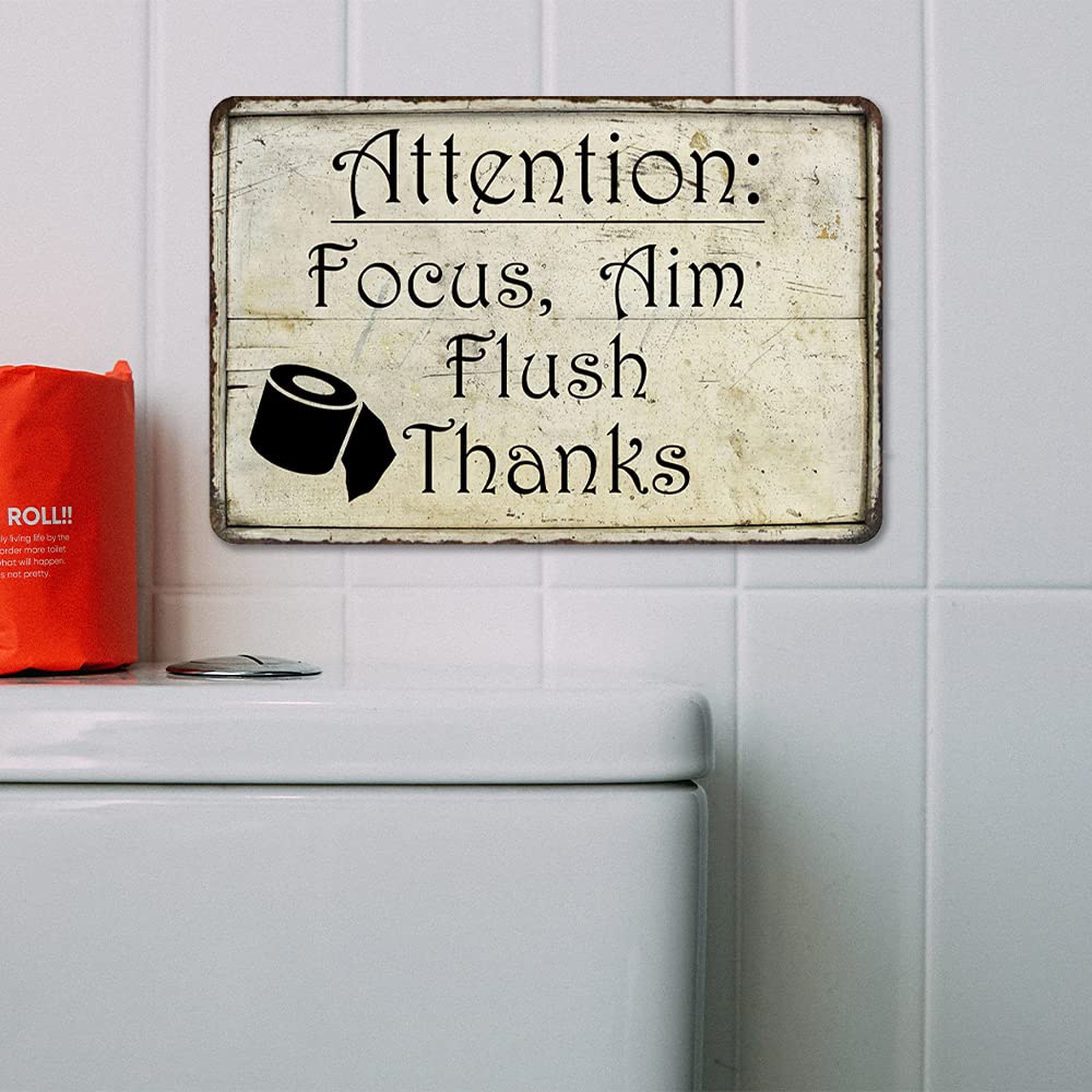 Attention: Focus, Aim Flush Funny Bathroom Signs Toilet Signs Restroom Decor Wall Decorations Art Plaque Rustic Mens Small Cute