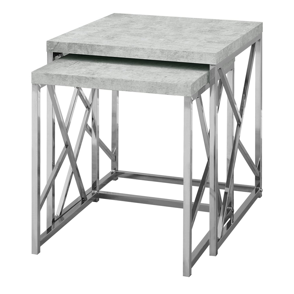 Monarch Specialties I Nesting Table-2Pcs Set/Grey Cement with Chrome Metal