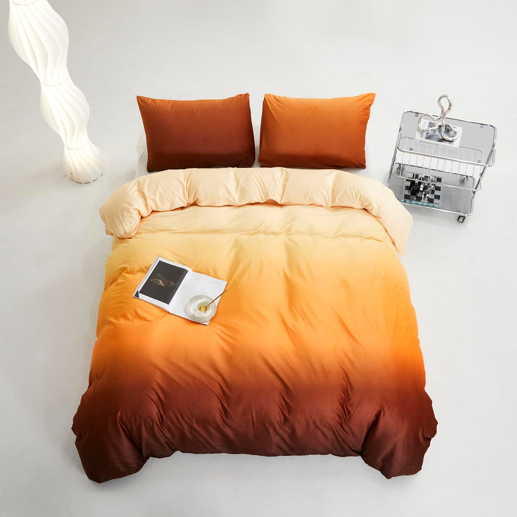 Clothknow Orange Yellow Velvet King Size Comforter Set 3Pcs Yellow Beige Gradient Bedding Comforter Sets Dark Yellow Velvet Comforter Soft Caramel King Comforter Set