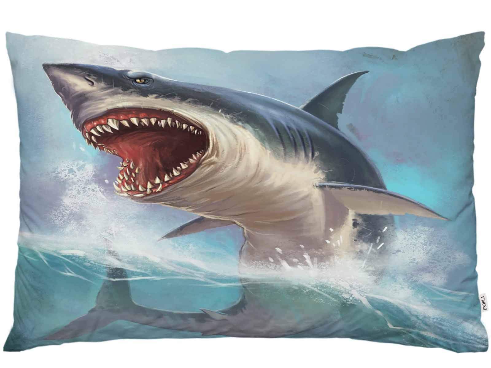Ekobla Throw Pillow Cover Shark Watercolor Paint Sea Animal Giant Big Fish Brush Stroke Splatter Wild Ocean Decor Lumbar Pillow