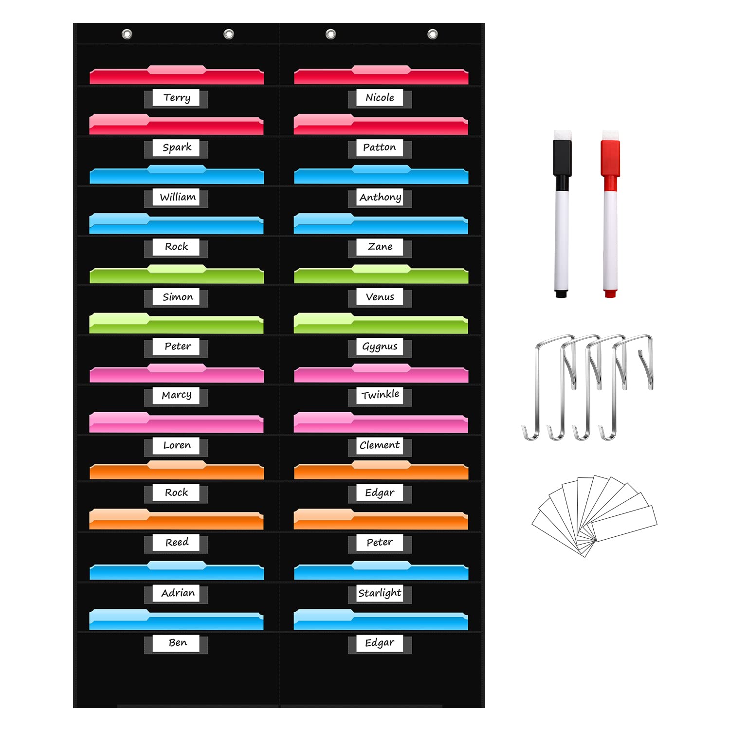 Regeleto 24 Pocket File Storage Pocket Chart With 24 Nametag Pockets,Hanging Wall File Organizer For Classroom And Office, Organ