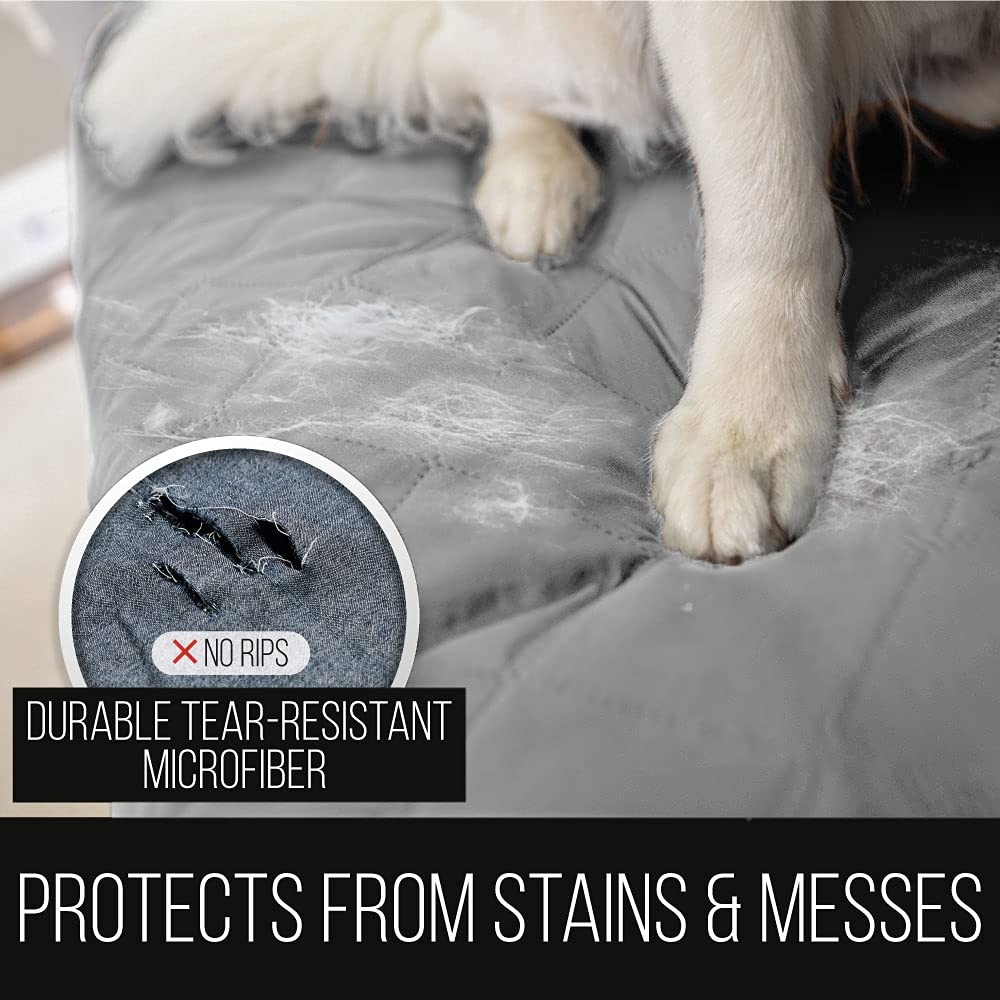 Sofa Shield Patented Recliner Slip Cover, Large Cushion Protector, Reversible Stain, Dog Tear Resistant Slipcover, Quilted Microfiber 28” Seat, Washable Covers For Dogs Pets Kids, Light Gray Charcoal