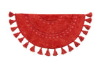 Bien Beau Half Circle Bohemian Bathroom Rug With Tassels & Crochet Insert -100% Cotton - Half Round Boho Bedroom Rug-Red Paprika