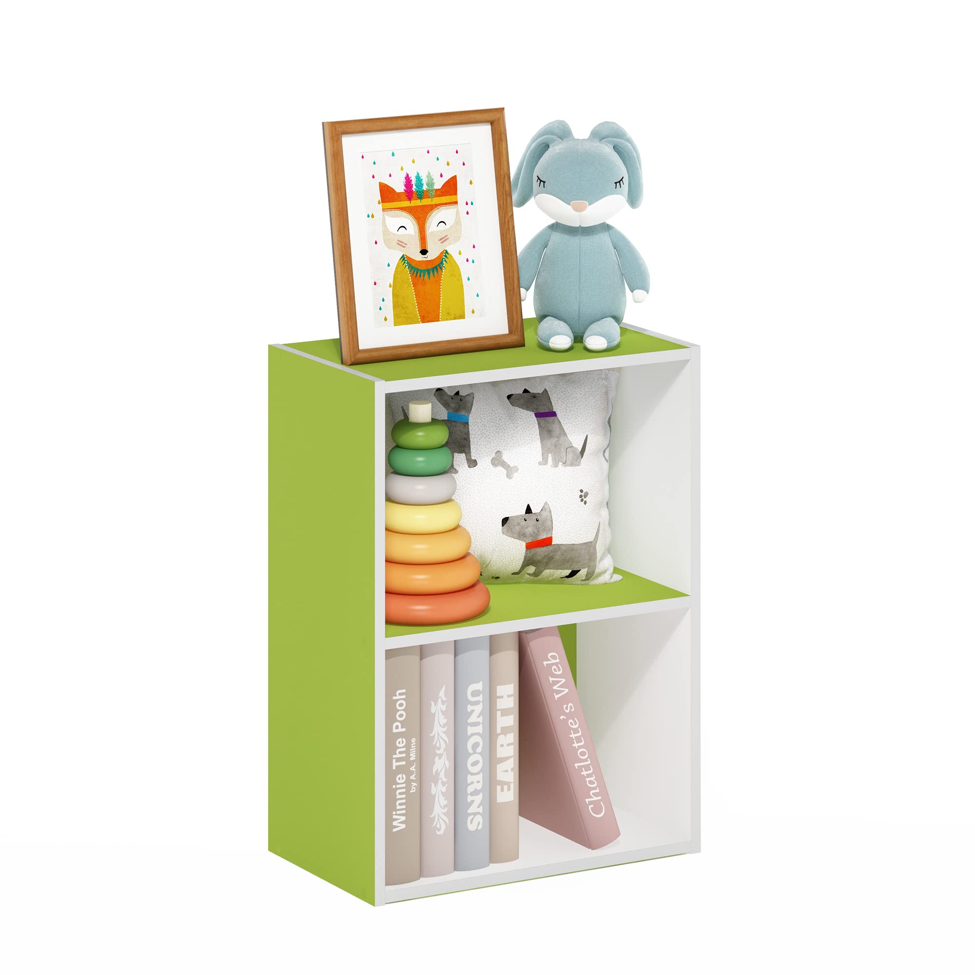Furinno Luder Bookcase / Book / Storage, Green/White, 2-Tier