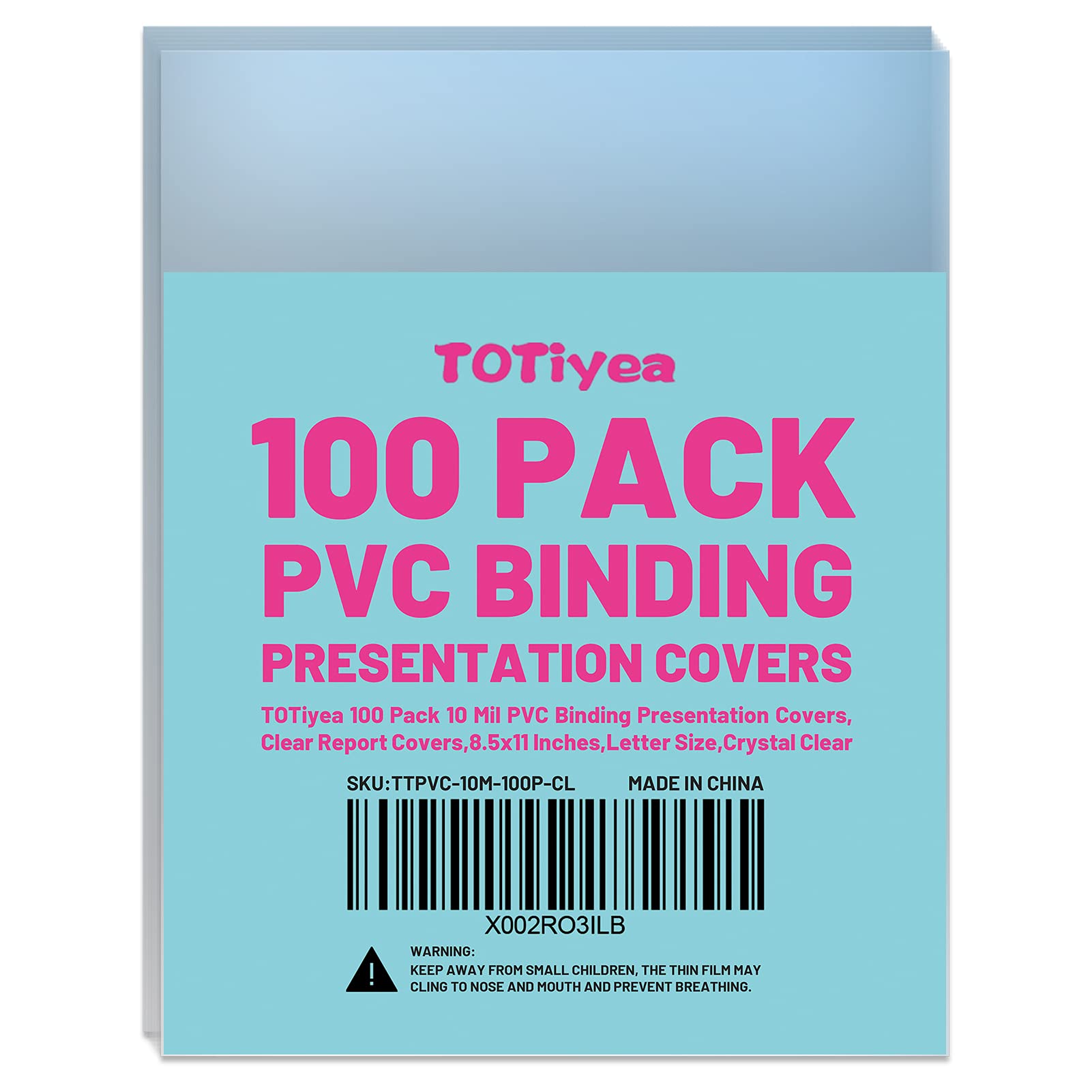 Totiyea 100 Pack 10 Mil Pvc Binding Presentation Covers, Clear Report Covers For Binding,8.5X11 Inches,Letter Size