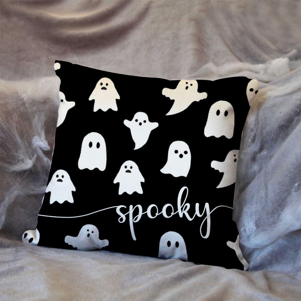 Jxzygmd Halloween Pillow Cover 18X18 Ghost Spooky Halloween Lumbar Pillow Covers Decorations Outdoor Halloween Pillows Decorativ