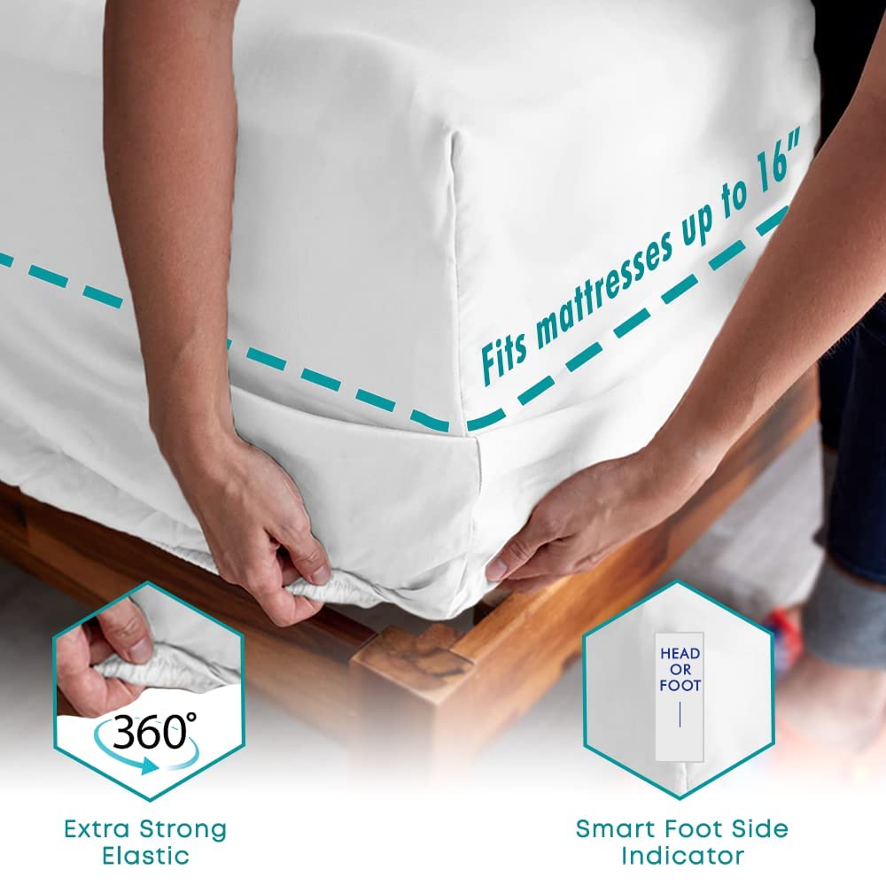 Feather & Stitch Softest 100% Cotton Sheets, King Size Sheet Sets, 4 Pc Set, 300 Thread Count Percale Weave Bedding, 16' Deep Pocket, Cooling Sheets, King Size Sheets, Breathable Bed Set (Diamond)