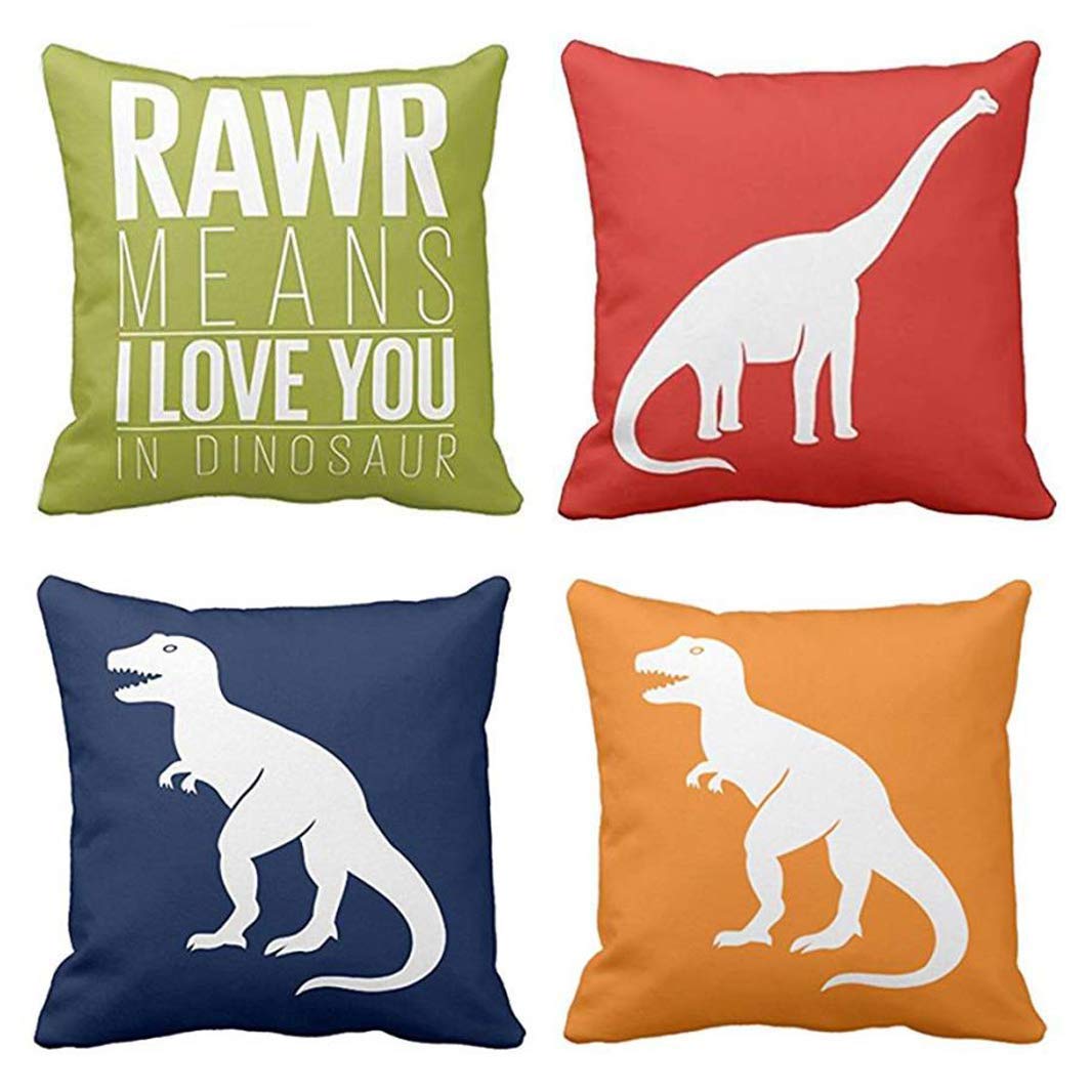 Emvency Set Of 4 Throw Pillow Covers Dinosaur Tyrannosaurus In Rawr Brachiosaurus Prehistoric Paleontologist Decorative Pillow C
