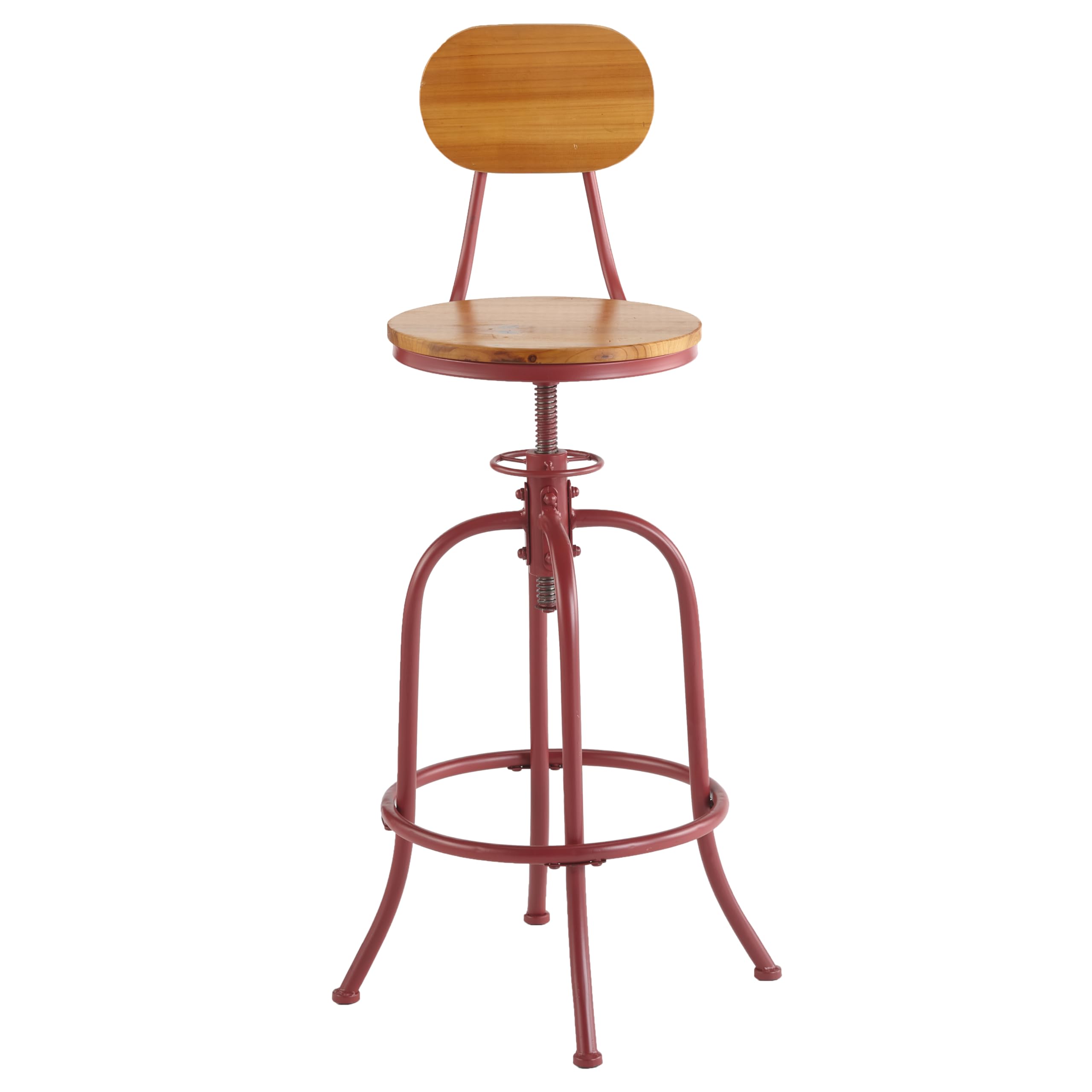 Adjustable Swivel Stool with Back - Red