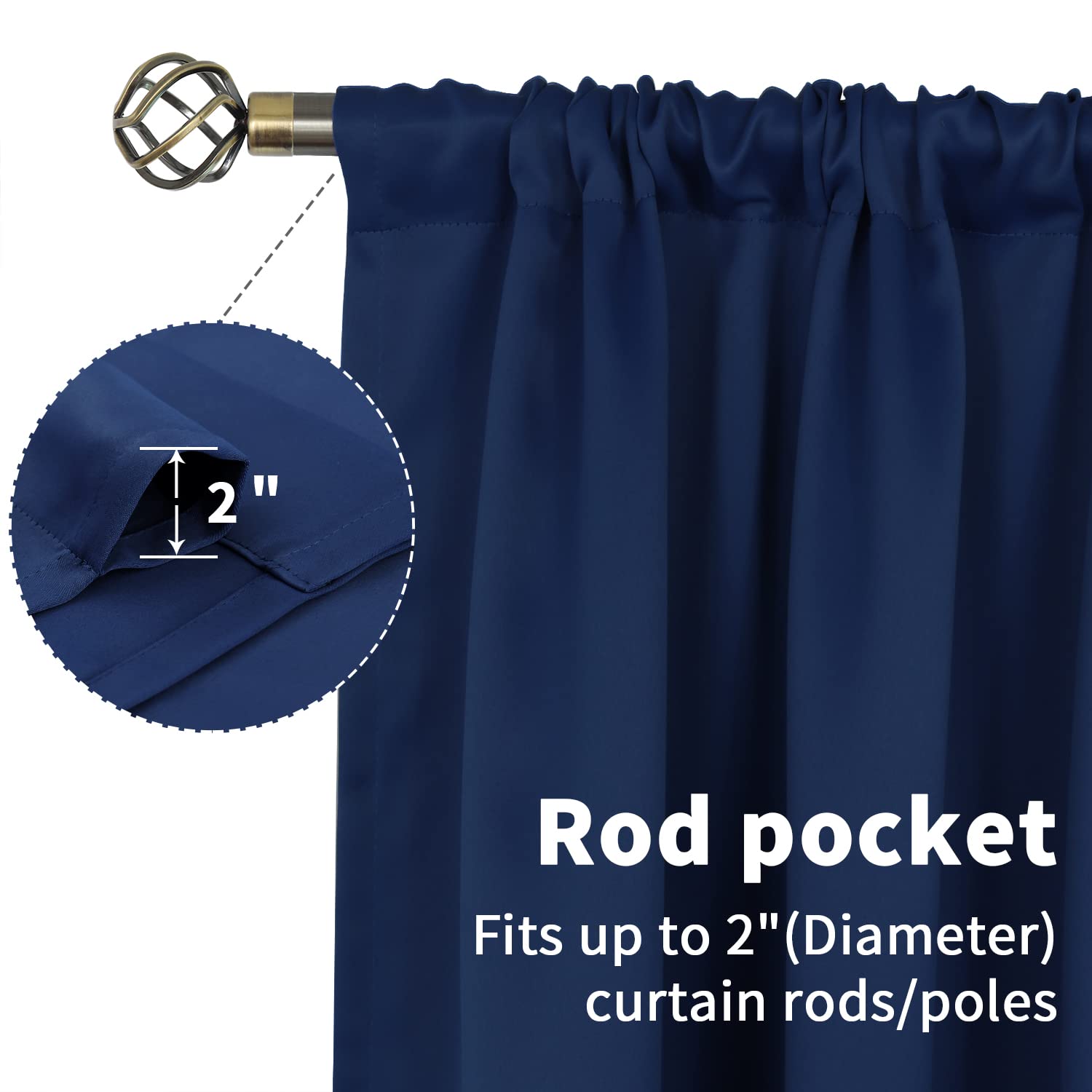 Bgment Short Blackout Curtains For Bedroom - Room Darkening Curtain Rod Pocket 45 Inch Length Thermal Insulated Window Drapes For Kitchen Bathroom Cafe, 42 X 45 Inch, 2 Panels, Navy Blue
