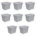 Sterilite 18 Gal Storage Tote, Stackable Bin with Lid, Plastic Container to Organize Clothes in Closet, Basement, Gray Base and 