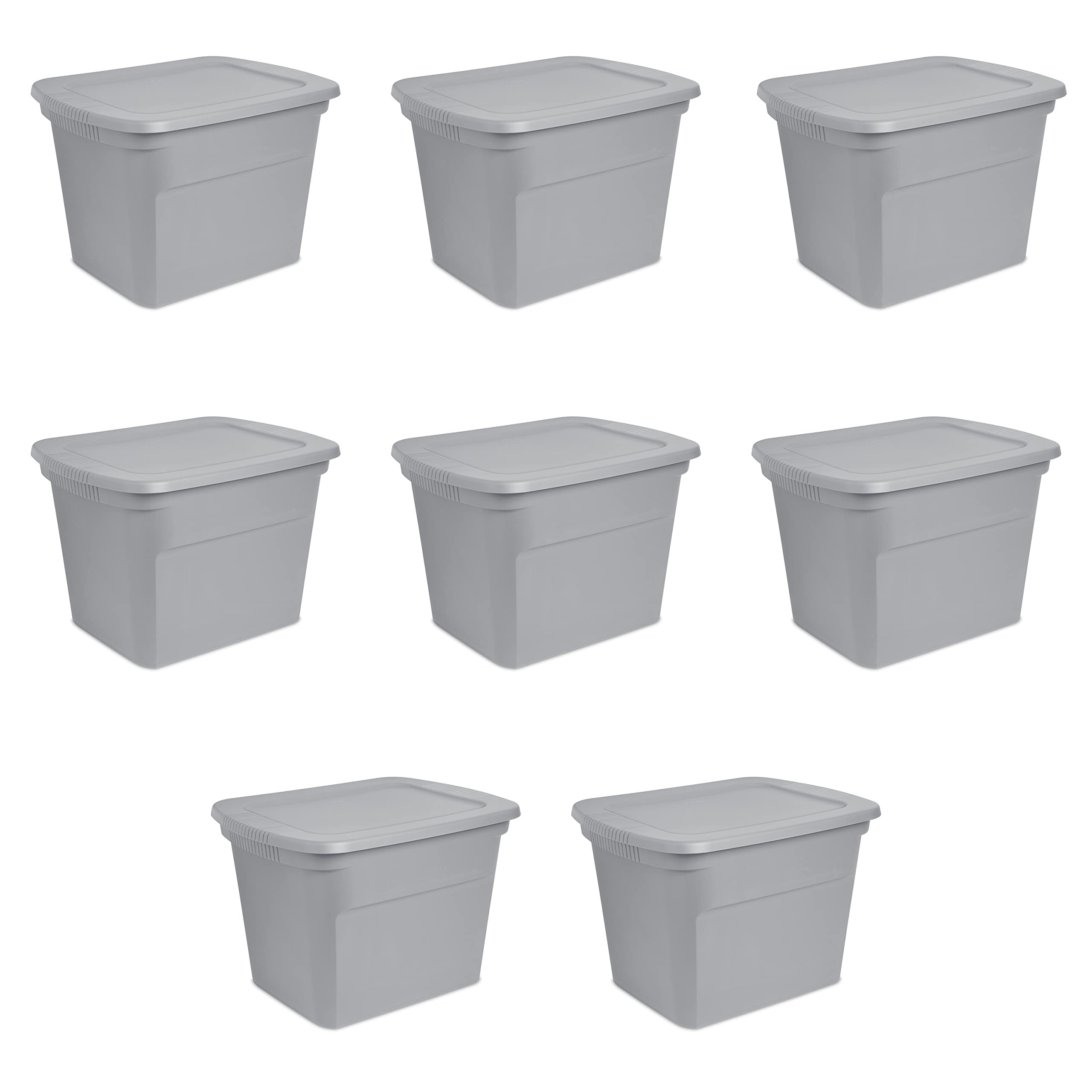 Sterilite 18 Gal Storage Tote, Stackable Bin with Lid, Plastic Container to Organize Clothes in Closet, Basement, Gray Base and 