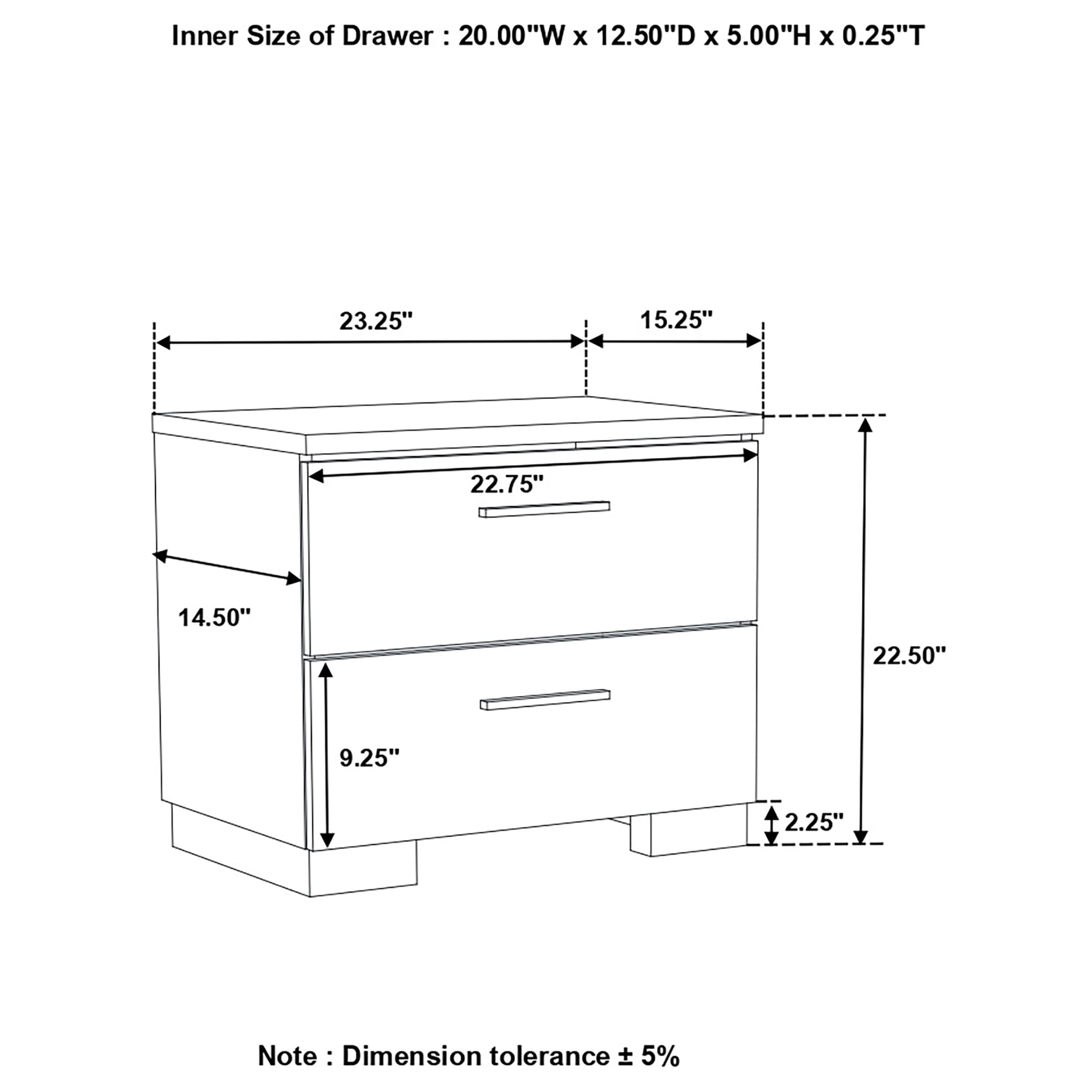 Coaster Home Furnishings Contemporary Felicity 2 Drawer Nightstand Bedside Table No Assembly White High Gloss 203502