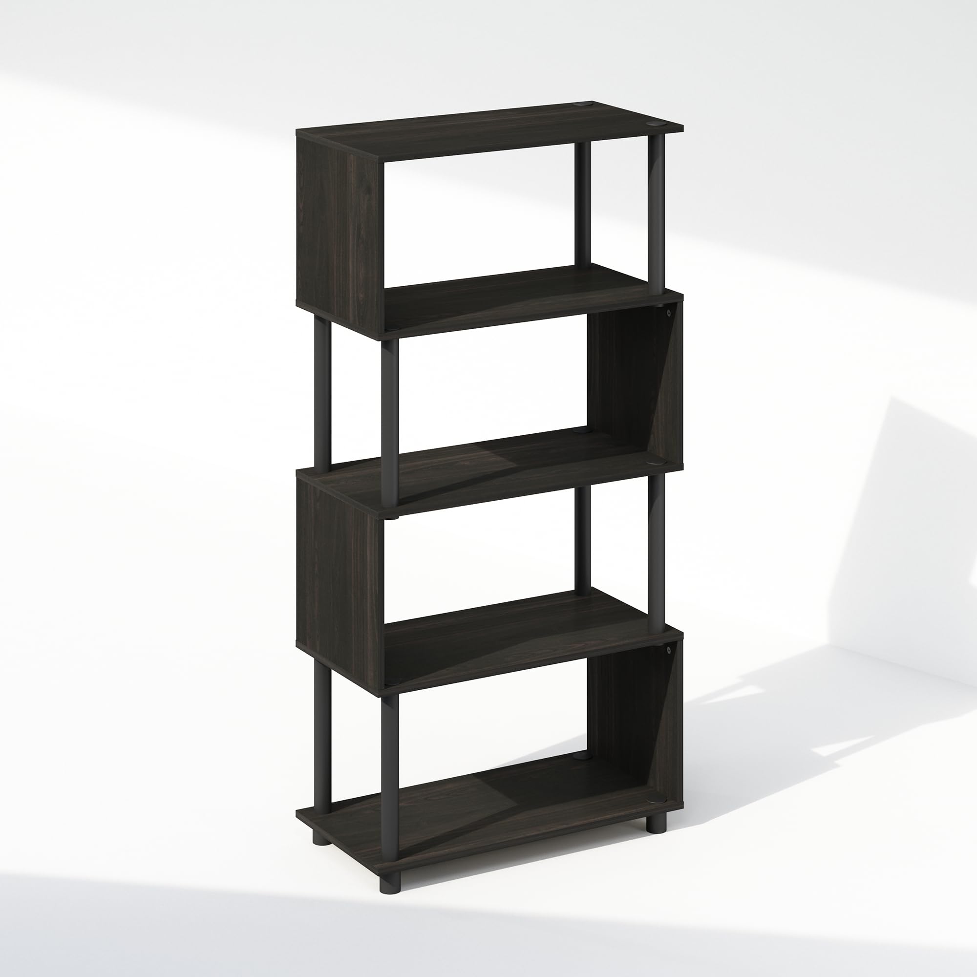 Furinno Reed 5-Tier S-Shaped Bookcase, Bookshelf, Espresso
