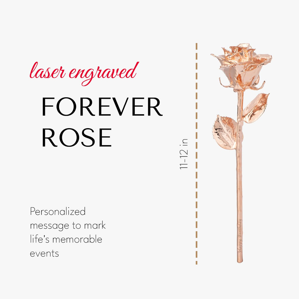 Forever Rose Real Rose Gold Dipped Rose | Unique & Everlasting Hand Dipped Custom Laser Beautiful Forever Flower 11?To 12?+ Elegant Clear Glass Vase | Rose Gold Roses For Romantic Gift