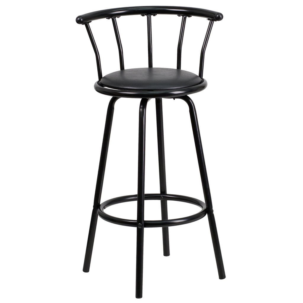 Flash Furniture Charla Crown Back Black Metal Barstool with Black Vinyl Swivel Seat