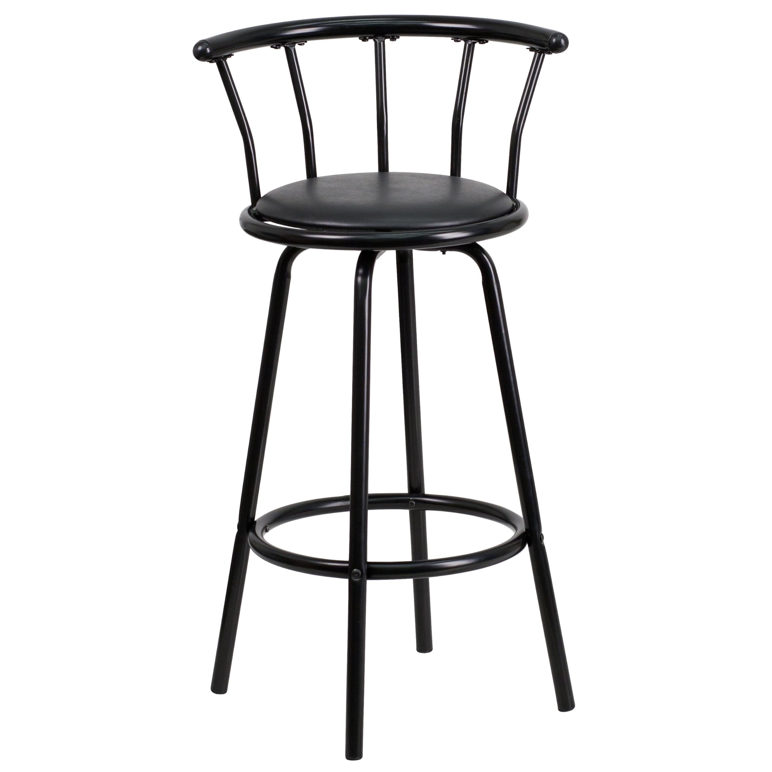 Flash Furniture Charla Crown Back Black Metal Barstool with Black Vinyl Swivel Seat