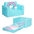 Delta Children Cozee 2-In-1 Convertible Sofa To Lounger For Bedroom - Lightweight,Portable Comfy Flip Open Couch/Sleeper For Kids, Blue Unicorn