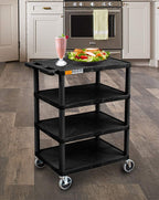 Luxor BC45-B 4 Flat Shelf Structural Foam Plastic Cart Black 24"W x 18"D x 39"H