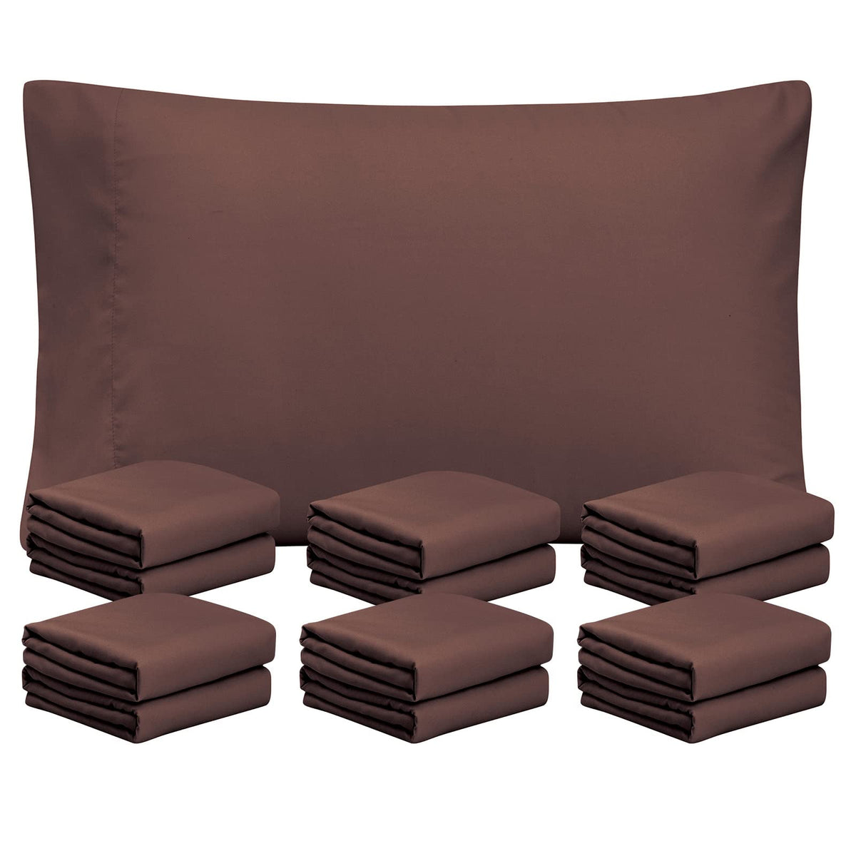 Freshculture Brown Pillowcases Queen Size 12 Pack - Bulk Pillowcase Set - Envelope Closure - Soft Brushed Microfiber Fabric - 20