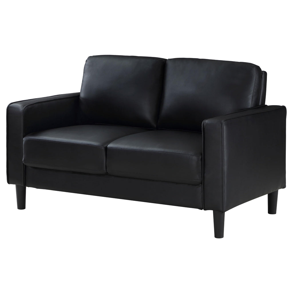 Coaster Home Furnishings Ruth Upholstered Track Arm Faux Leather Loveseat Black