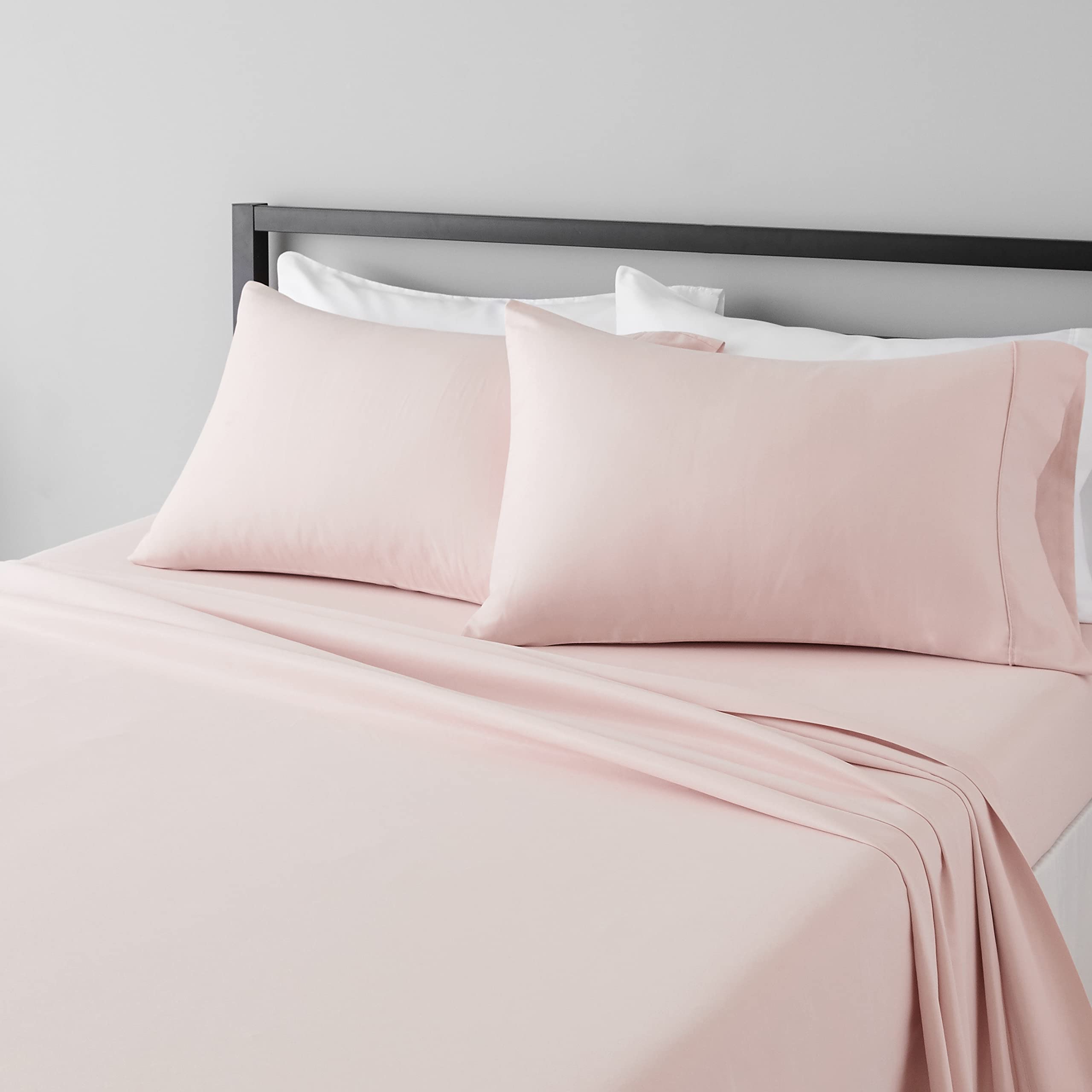 Amazon Basics Lightweight Super Soft Easy Care Microfiber 4-Piece Bed Sheet Set with 14-Inch Deep Pockets, King, Blush Pink, Sol