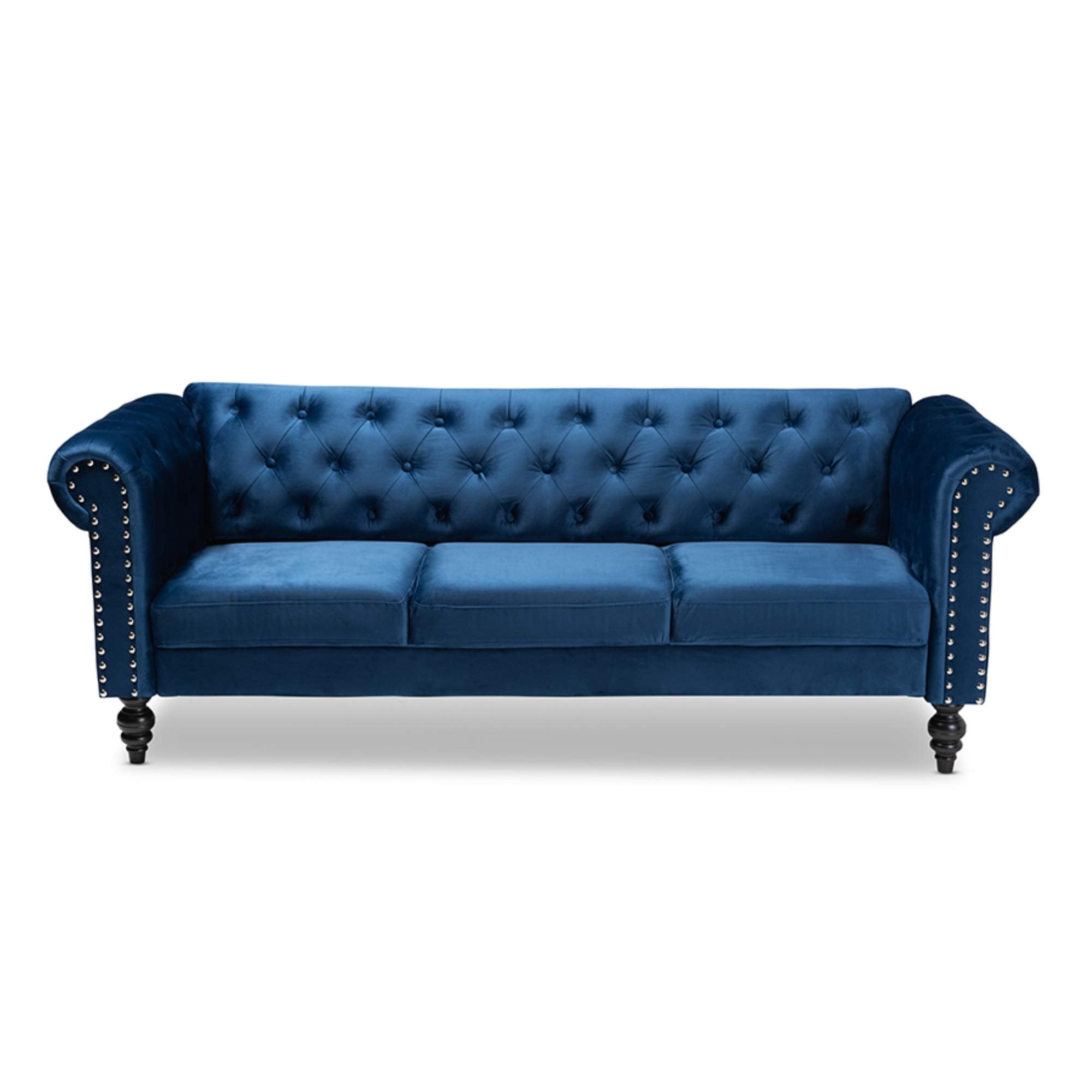 Baxton Studio Emma Traditional and Transitional Grey Velvet Fabric Upholstered and Button Tufted Chesterfield Sofa