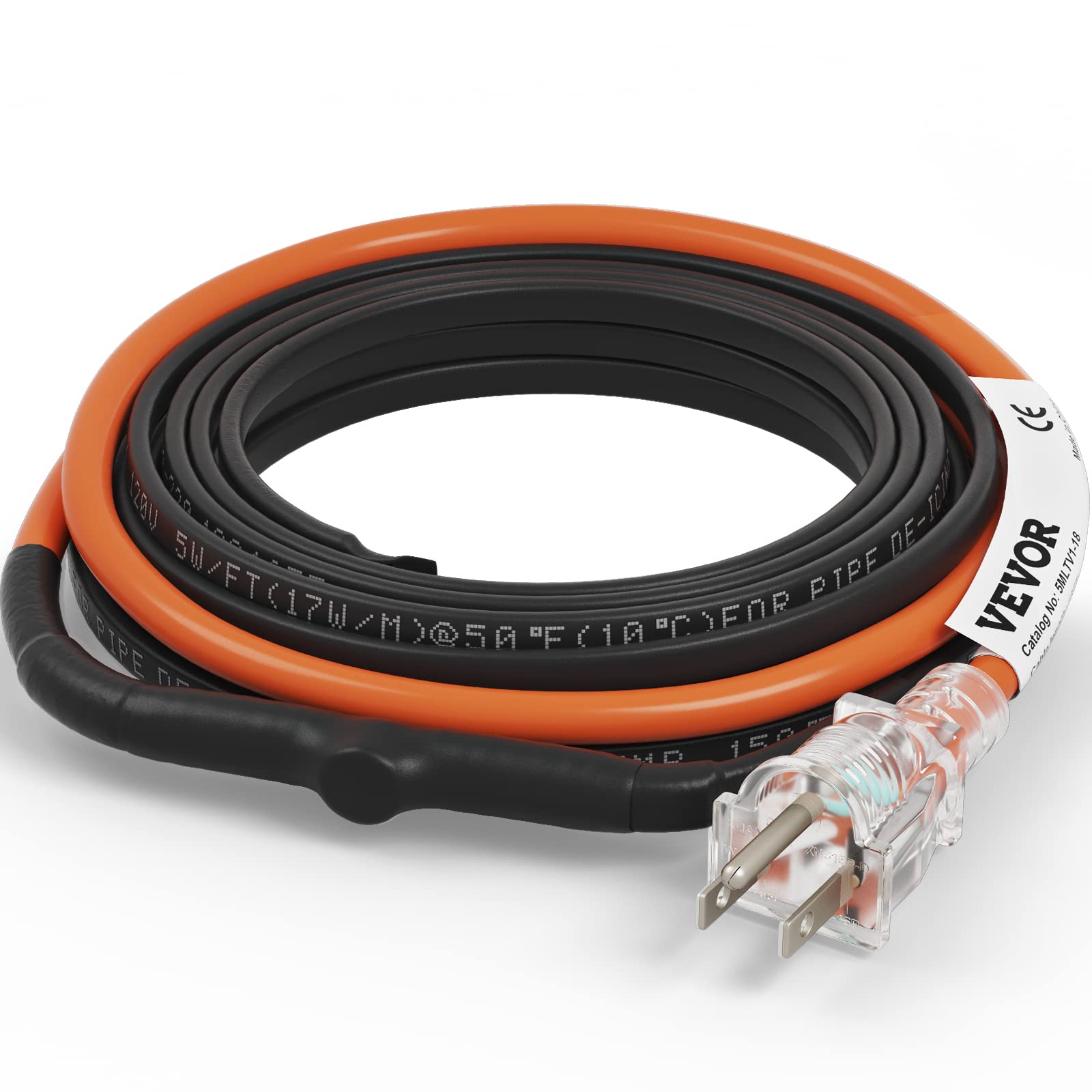 VEVOR Self-Regulating Pipe Heating Cable, 18-feet 5W/ft Heat Tape for Pipes Freeze Protection, Protects PVC Hose, Metal and Plas