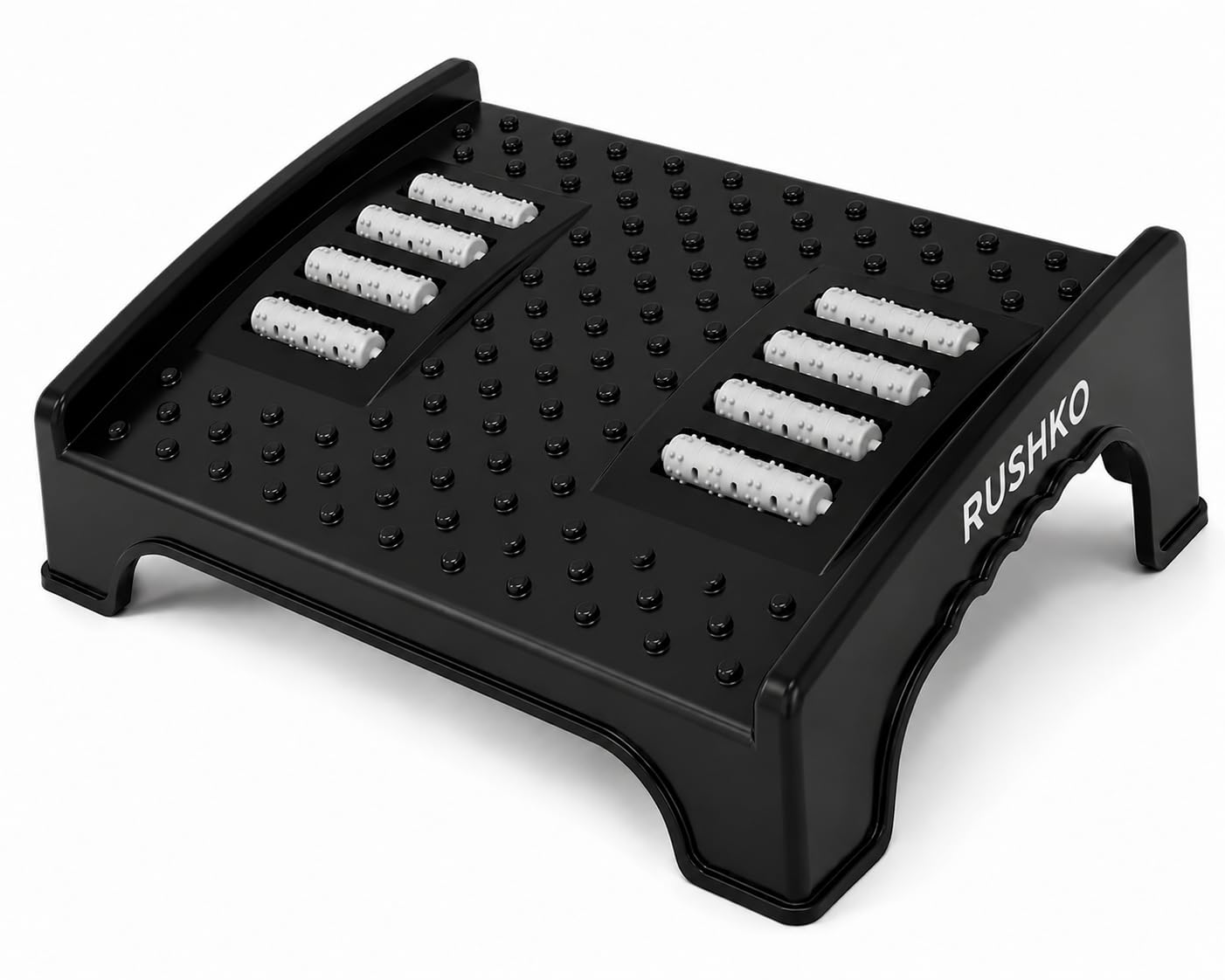 Rushko Ergonomic Under Desk Foot Rest With Massage Rollers | NonAdjustable Footrest For Office Chair, Work From Home & Gaming |