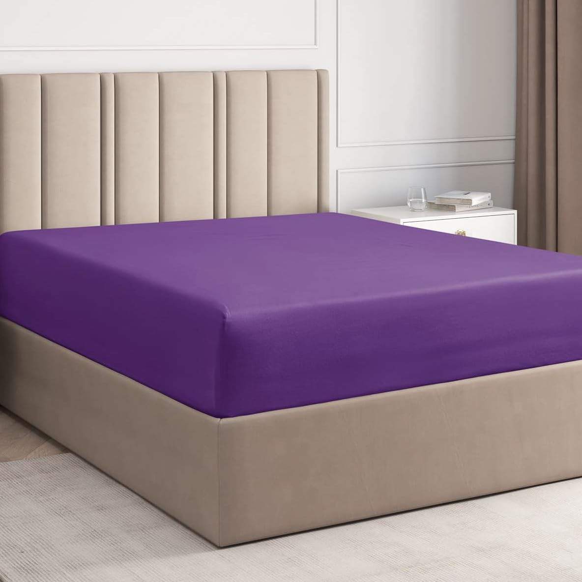 Twin Xl Fitted Bed Sheet - Hotel Luxury & Cooling Single Fitted Sheet Only - Easily Fits Mattress Up To 16 Inches Perfectly - Soft, Wrinkle Free, Breathable & Comfy Purple Single Fitted Bed Sheet