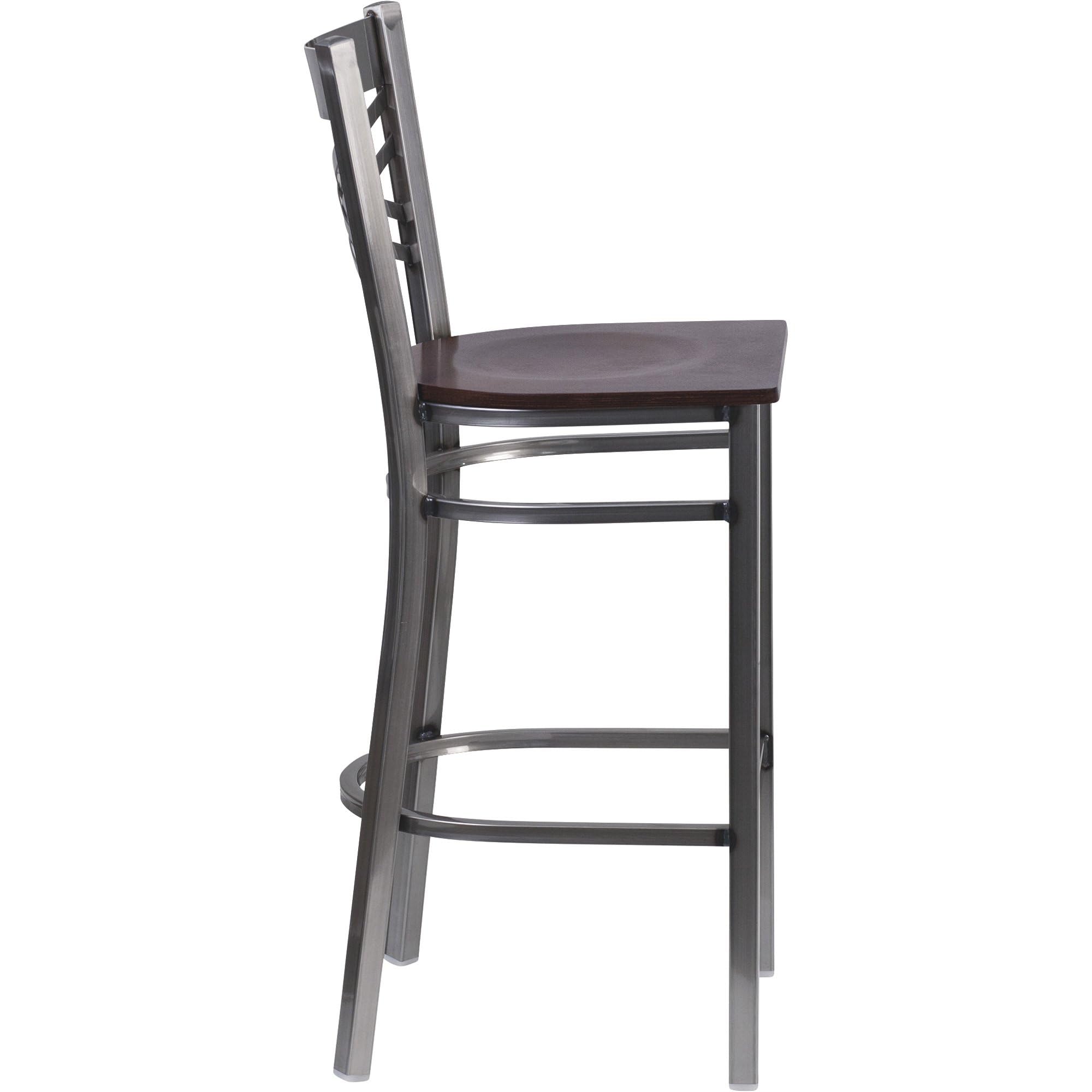 Flash Furniture Hercules Series Clear Coated ''X'' Back Metal Restaurant Barstool - Walnut Wood Seat