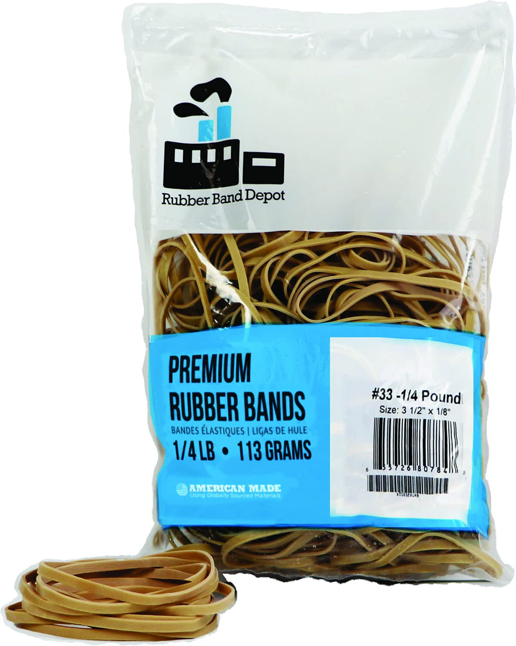 Rubber Bands, Rubber Band Depot, Size #33, Approximately 205 Rubber Bands Per Bag, Rubber Band Measurements: 3-1/2' X 1/8' - 1