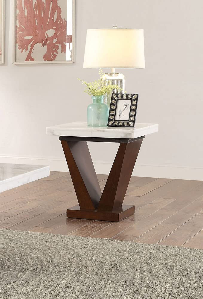 ACME Forbes End Table - - White Marble & Walnut