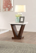 ACME Forbes End Table - - White Marble & Walnut