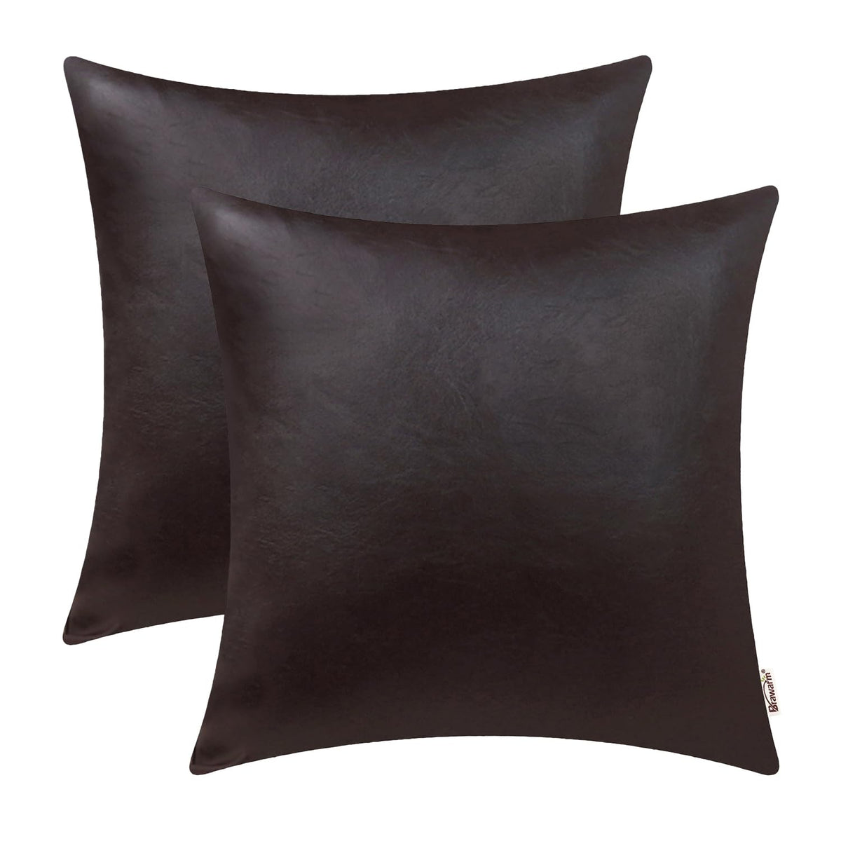 Brawarm Faux Leather Throw Pillow Covers 22 X 22 Inches - Seal Brown Leather Pilow Covers Pack Of 2, Solid Dyed Leather Pillowca