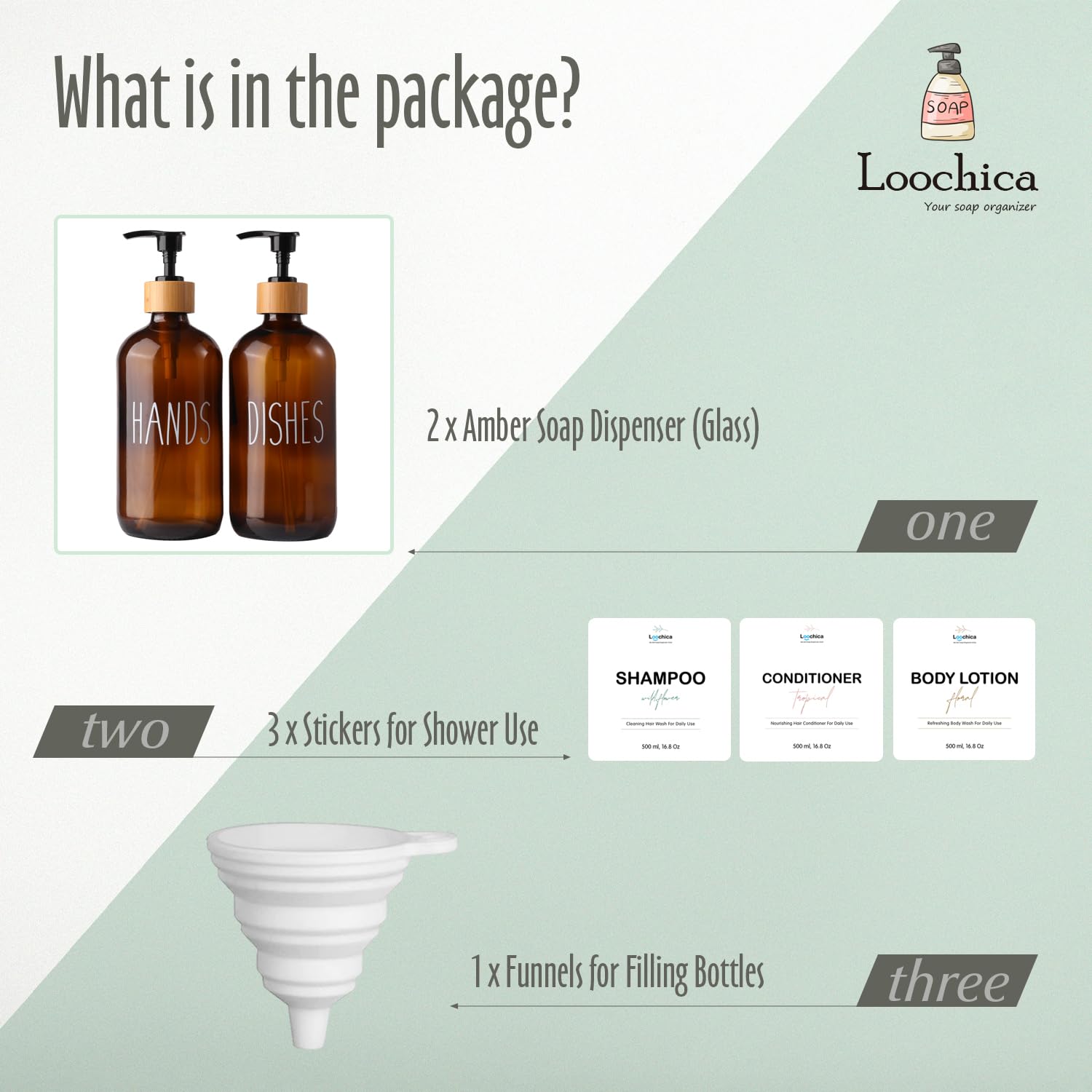 Loochica 2 Pack Amber Glass Soap Dispenser With Plastic Pump, Brown Dish And Hand Soap Dispenser Set, Refillable Reusable Apothe